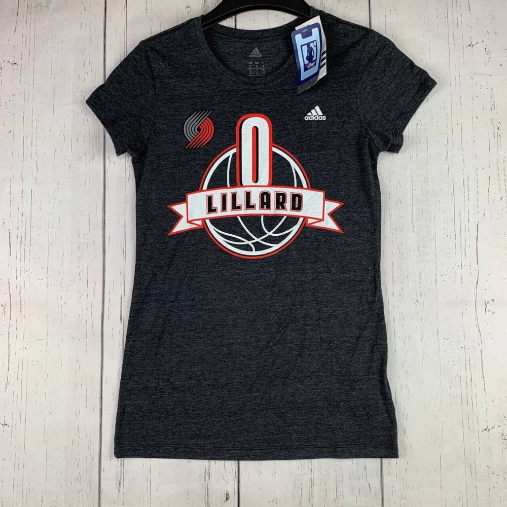 Damian Lillard 0 Portland Trailblazers Adidas Small Black Tshirt New Women